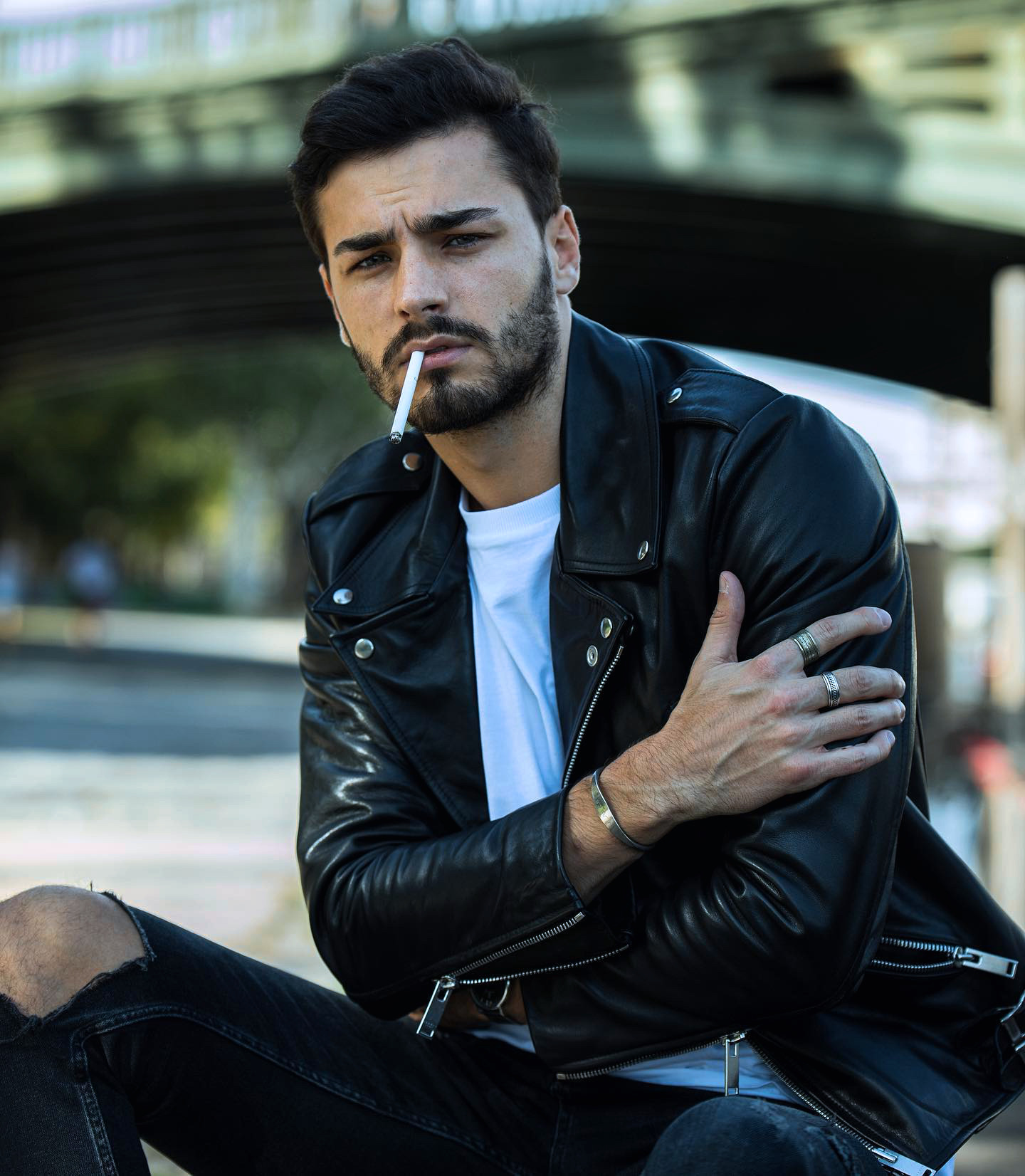Black leather motorcycle smoke — 5